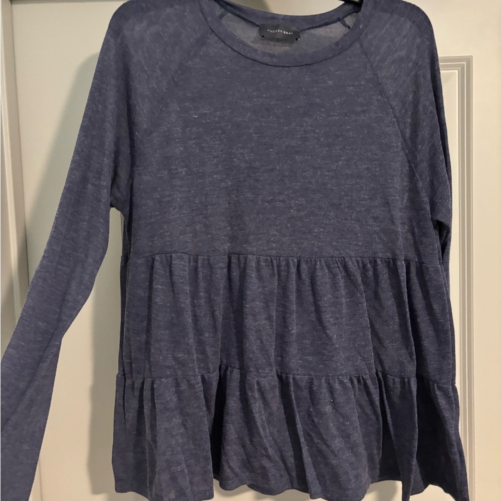 Elegant Blue Tiered Long Sleeve Blouse